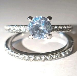 Womens 3ct Round Princess Cut Lab Created Diamond Engagement Duo Ring Set Sz 7